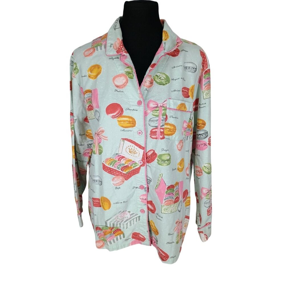 Nick‎ & Nora "Macaroons" Flannel PJ Top Size XL Button Up